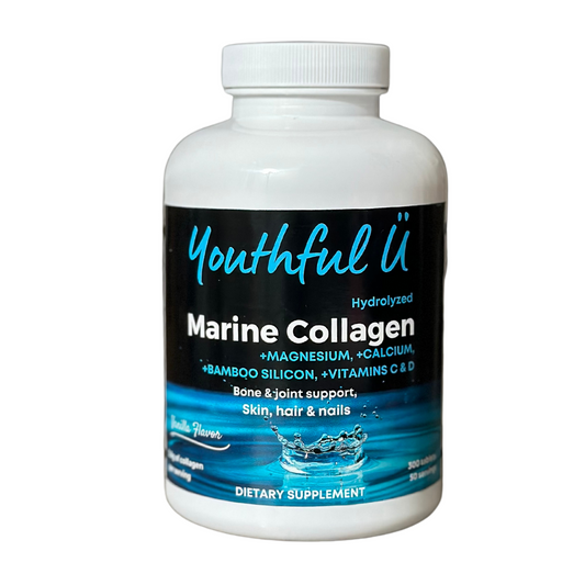 Youthful Ü Marine Collagen, Hydrolyzed, with Magnesium, Calcium, Vitamins C & D, Vanilla Flavor