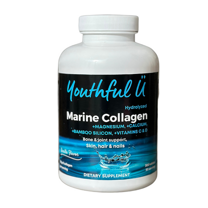 Colágeno Marino Youthful Ü, Hidrolizado, con Magnesio, Calcio, Silicio de Bambú, Vitaminas C y D, Sabor Vainilla